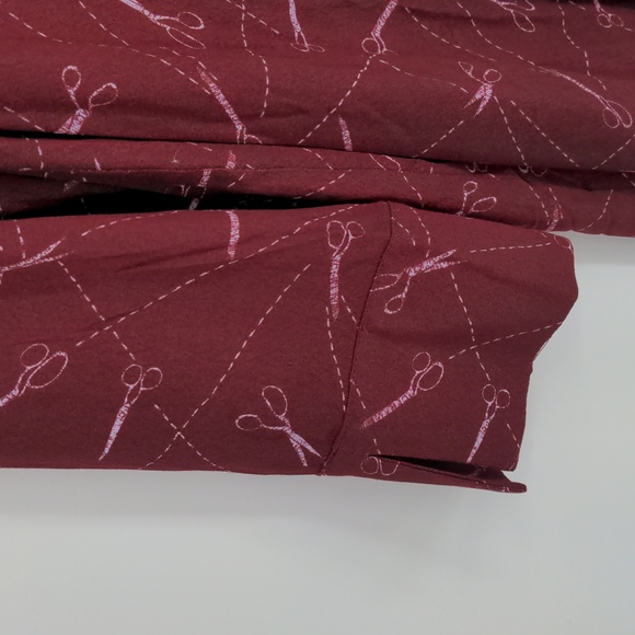 Modcloth A Cut Above Average Shirt Dress Size 12 Burgundy Scissors Hair Stylist‎ - Picture 10 of 16